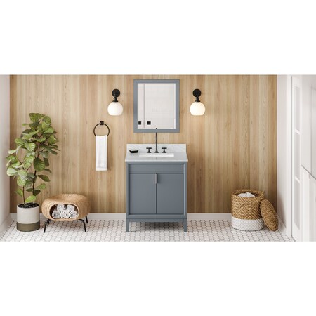 Jeffrey Alexander 30In. Blue Steel Theodora Vanity, White Carrara Marble Vanity Top, Undermount Rectangle Bowl VKITTHE30BSWCR